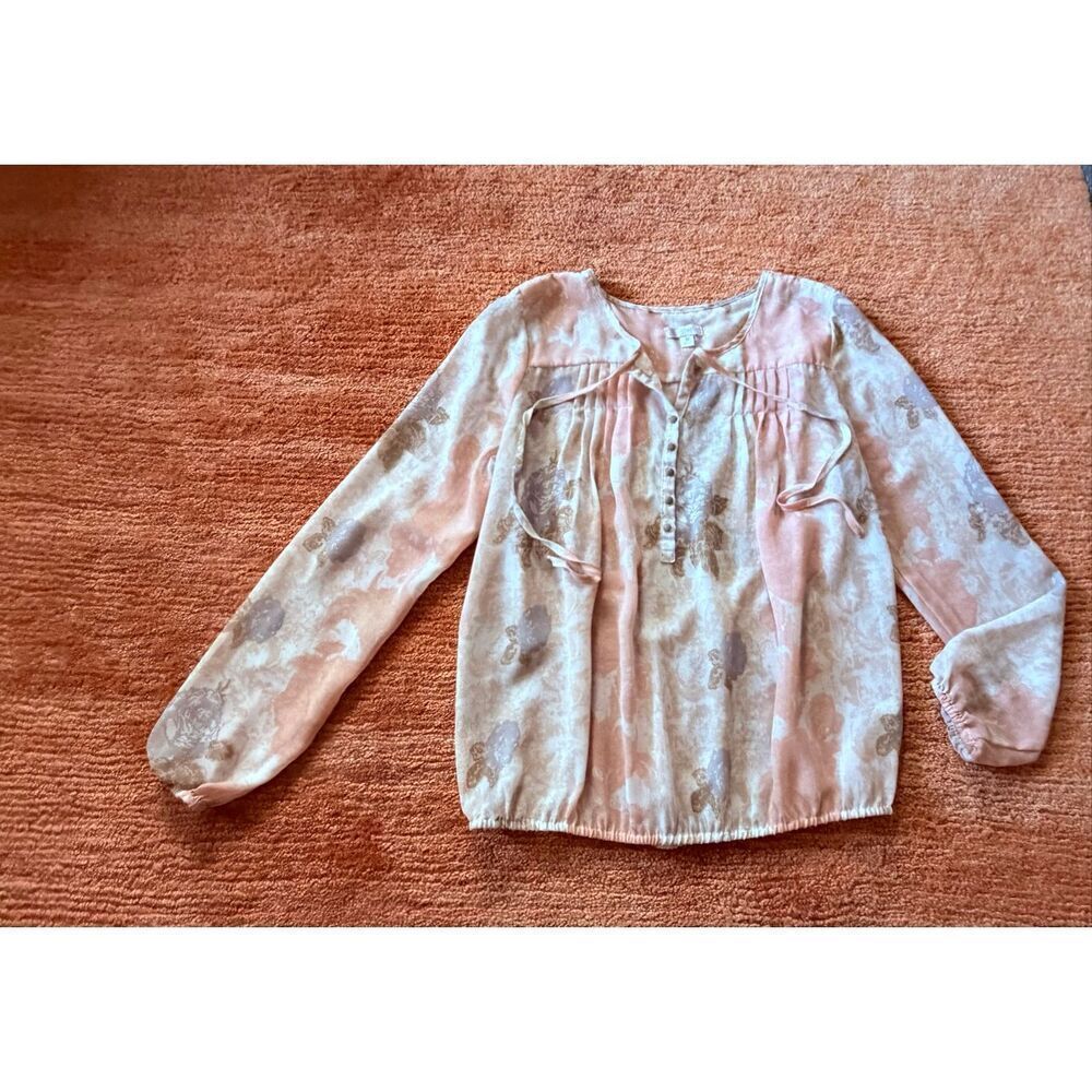 Charming Charlie Sheer Chiffon Blouse Boho Tie Neck Lightweight Size M